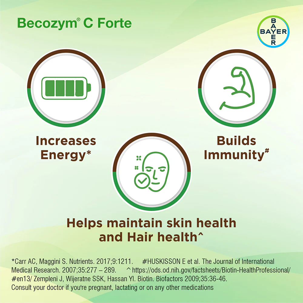 Becozym C Forte - B Complex Tablet with Vitamin C and Biotin (20 tablets) - Image 4