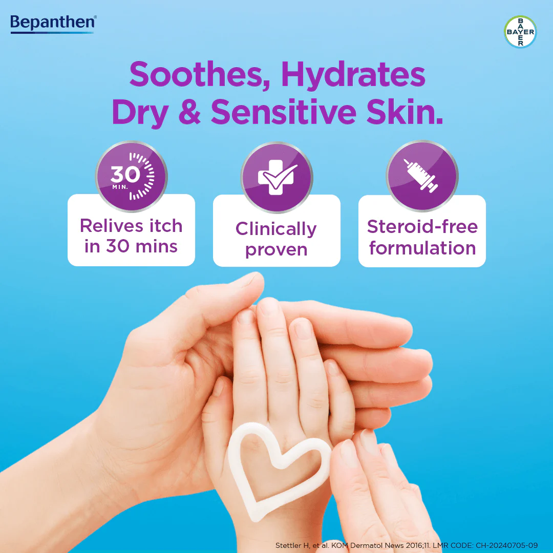 Bepanthen SensiCalm Cream, Worlds No.1 Skincare Brand, Steroid-free, Itch Relief cream, 50gm, Extremely Dry, Eczema-Prone Skin, Pro Vit B5, Glycerin, skin barrier repair, Dermatologically Approved - Image 4