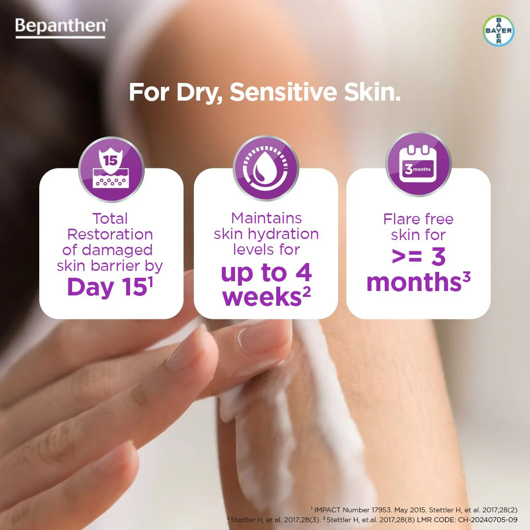 Bepanthen Sensi Control Daily Moisturizing Cream, Worlds No.1 Skincare Brand, For Dry & Sensitive Skin, 100 gm, Pro Vit B5, Vit B3, Shea Butter, Skin Barrier repair, Dermatologically Approved - Image 4
