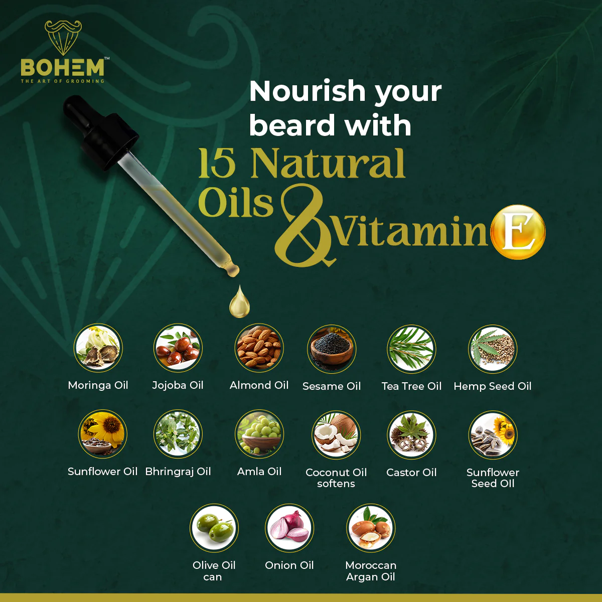 BOHEM Beard Growth Oil | Nourishing Beard Oil for Men, Get Softer & Healthier hair | 15 Natural Oils & Vitamin E | Dermatologically Certified Safe for All Skin Types | 50ml - Image 3