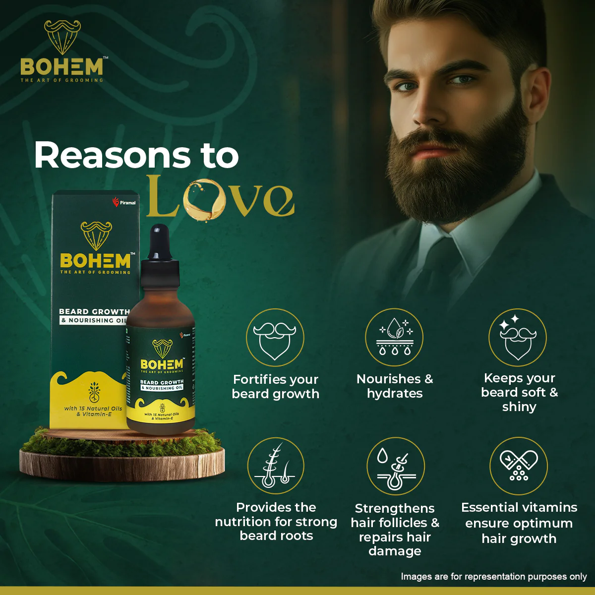 BOHEM Beard Growth Oil | Nourishing Beard Oil for Men, Get Softer & Healthier hair | 15 Natural Oils & Vitamin E | Dermatologically Certified Safe for All Skin Types | 50ml - Image 4