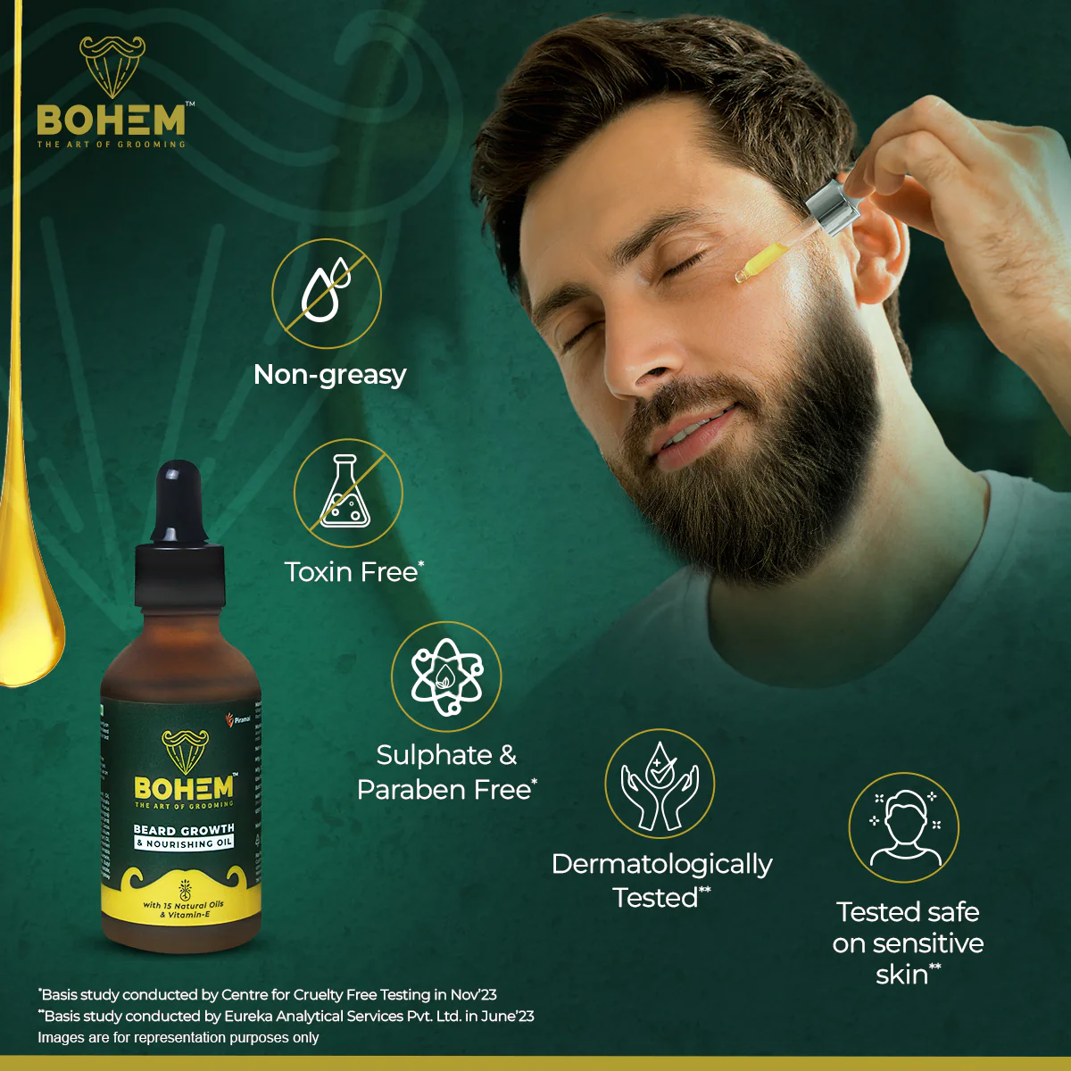 BOHEM Beard Growth Oil | Nourishing Beard Oil for Men, Get Softer & Healthier hair | 15 Natural Oils & Vitamin E | Dermatologically Certified Safe for All Skin Types | 50ml - Image 5