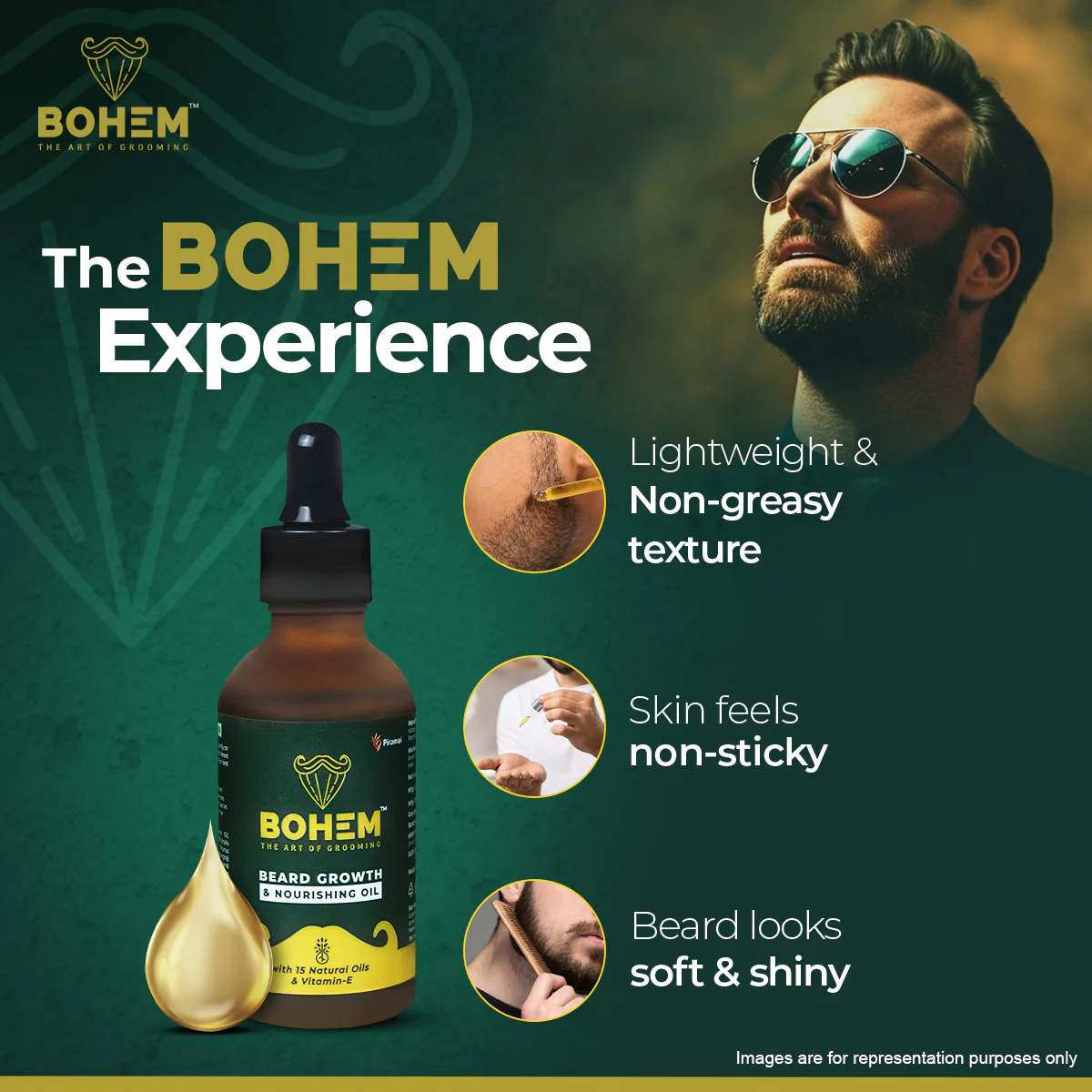 BOHEM Beard Growth Oil | Nourishing Beard Oil for Men, Get Softer & Healthier hair | 15 Natural Oils & Vitamin E | Dermatologically Certified Safe for All Skin Types | 50ml - Image 7