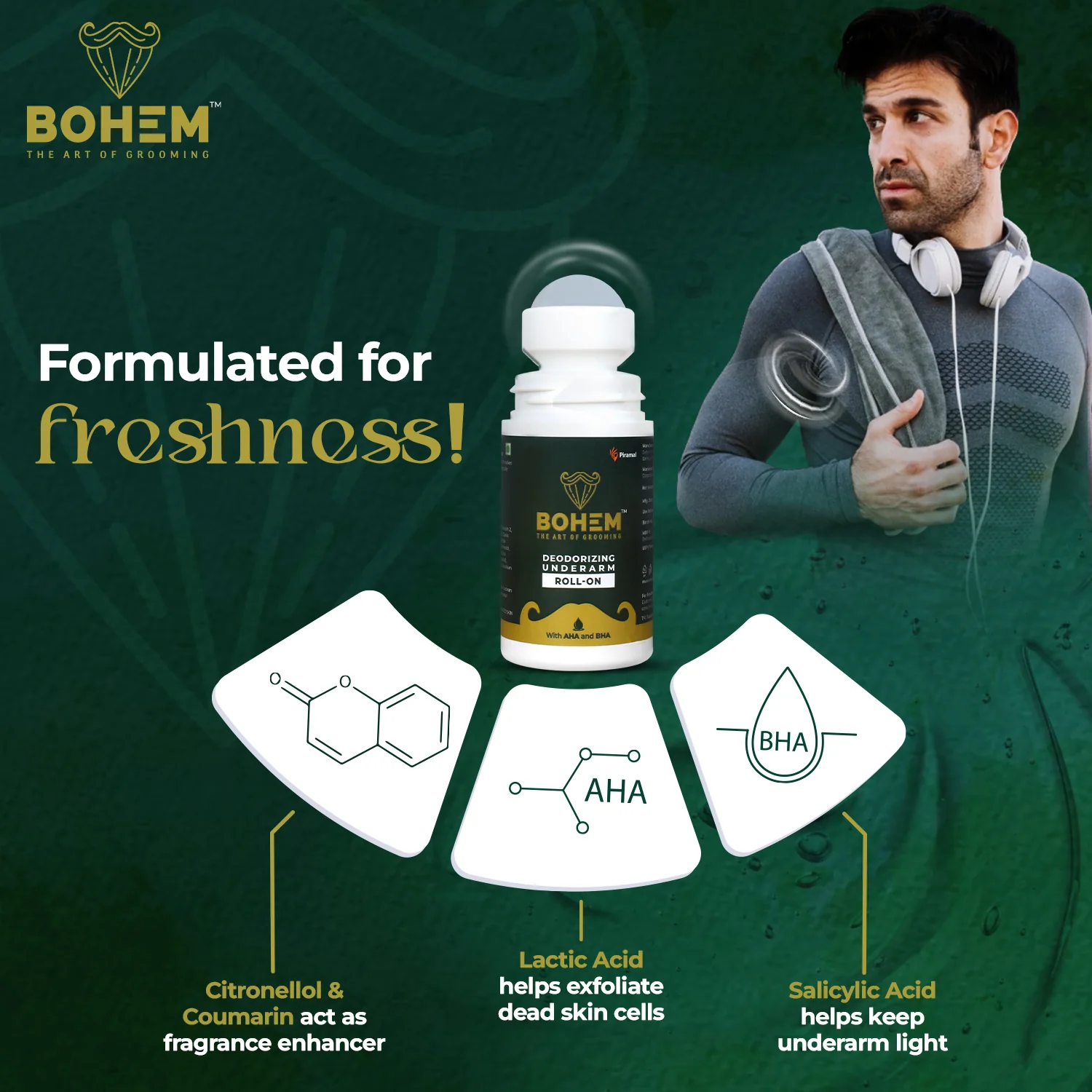 BOHEM Deodorant Underarm Roll-On With AHA & BHA | Anti Perspirant Roll On With Lactic Acid & Salicylic Acid - 50ml - Image 3