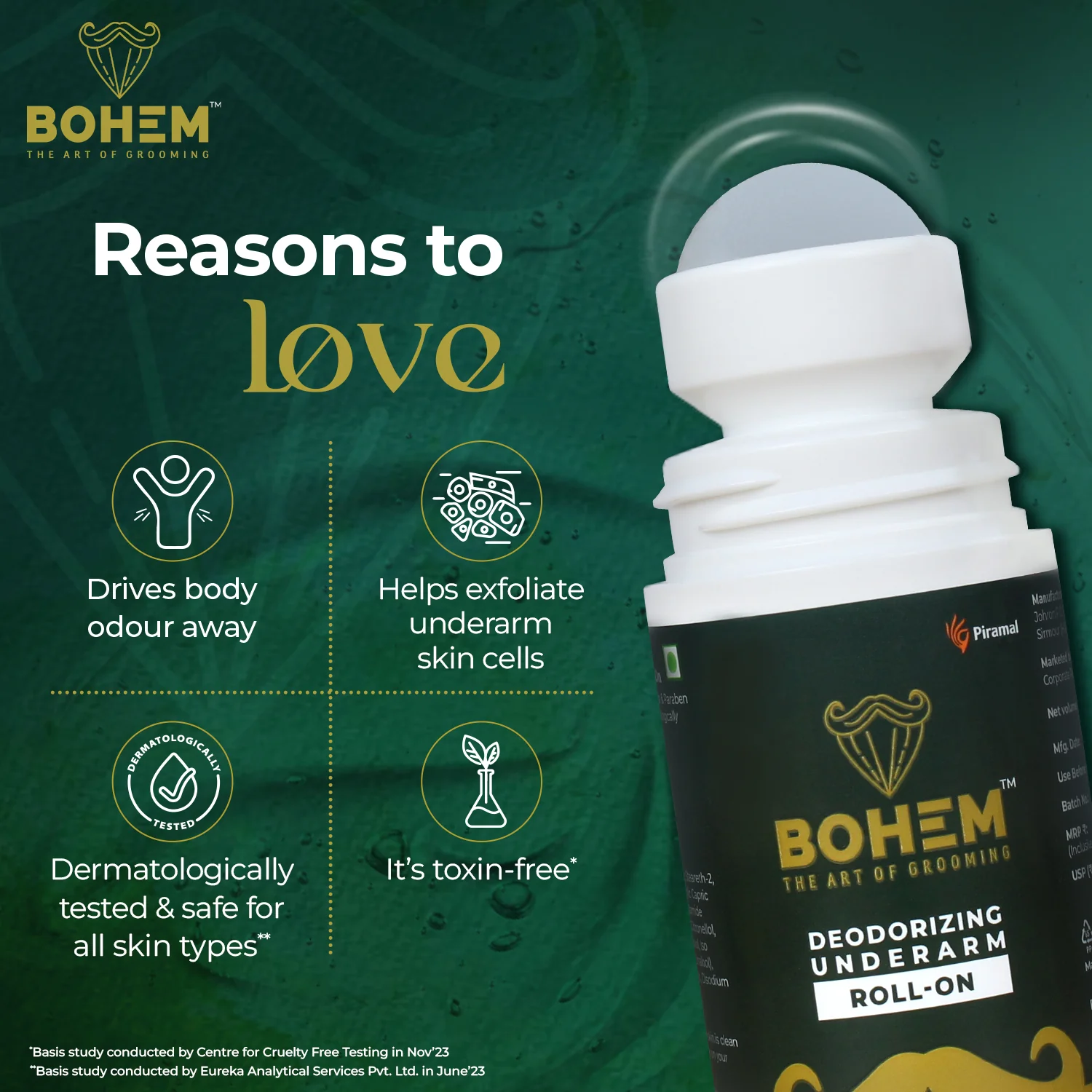 BOHEM Deodorant Underarm Roll-On With AHA & BHA | Anti Perspirant Roll On With Lactic Acid & Salicylic Acid - 50ml - Image 4