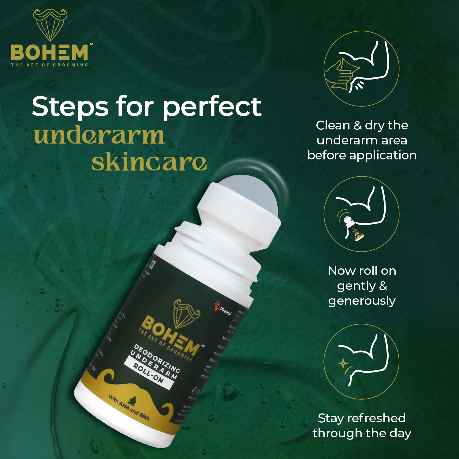 BOHEM Deodorant Underarm Roll-On With AHA & BHA | Anti Perspirant Roll On With Lactic Acid & Salicylic Acid - 50ml - Image 5