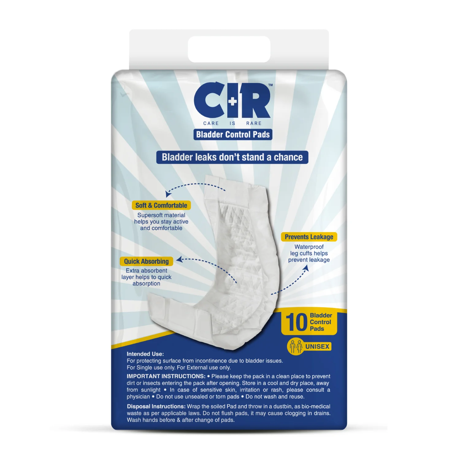CIR Bladder Control Pads | Unisex Absorbs 15X of its Own Weight | Equivalent to 4 Glasses of Fluid - Image 8
