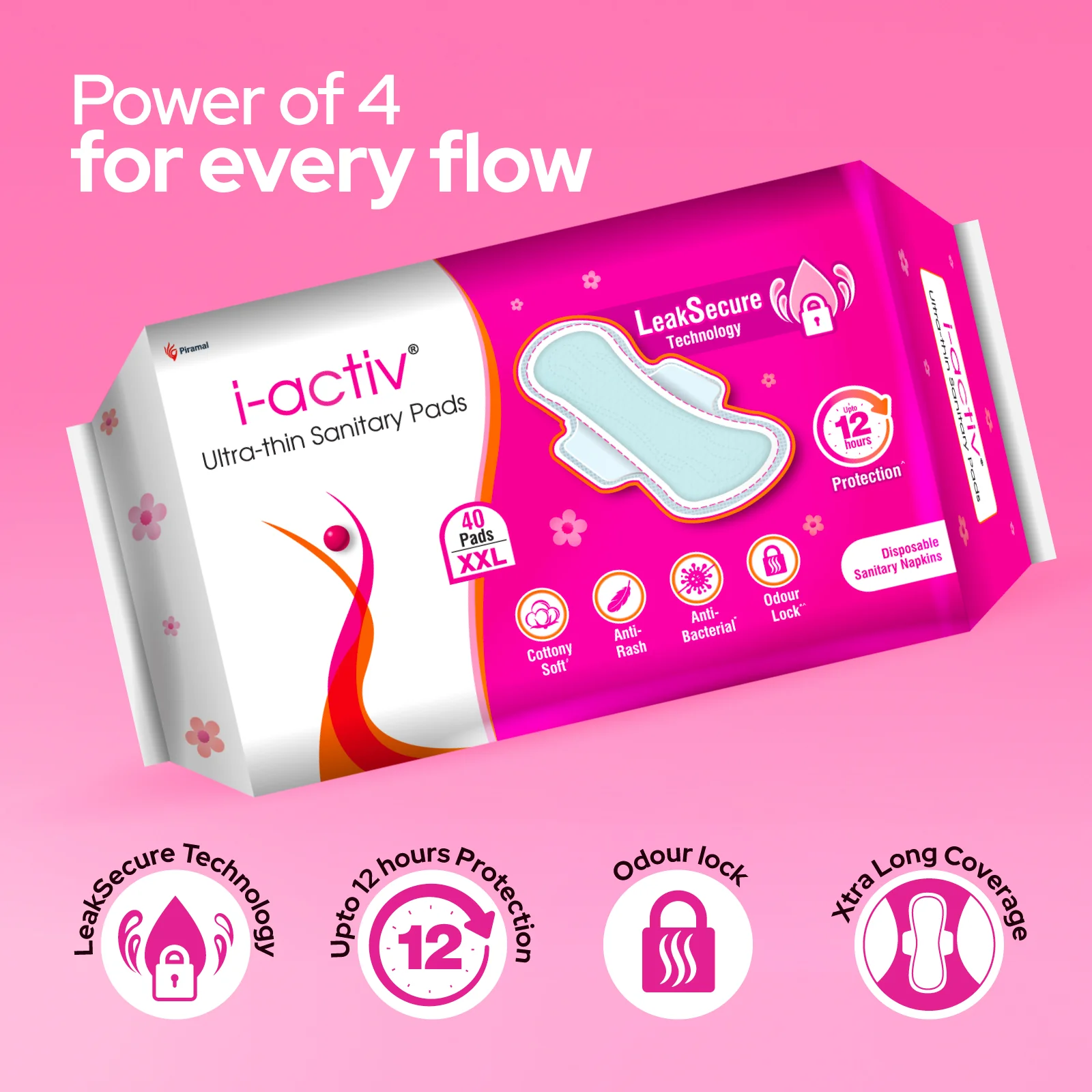 I activ Ultra Thin Sanitary Pads for Women | Anti-Rash Anti-Bacterial Cottony Soft Sanitary Napkins | No Nasties | Upto 12 Hours Heavy Flow Leak Protection | Soft Hydrophobic Wings - Image 15