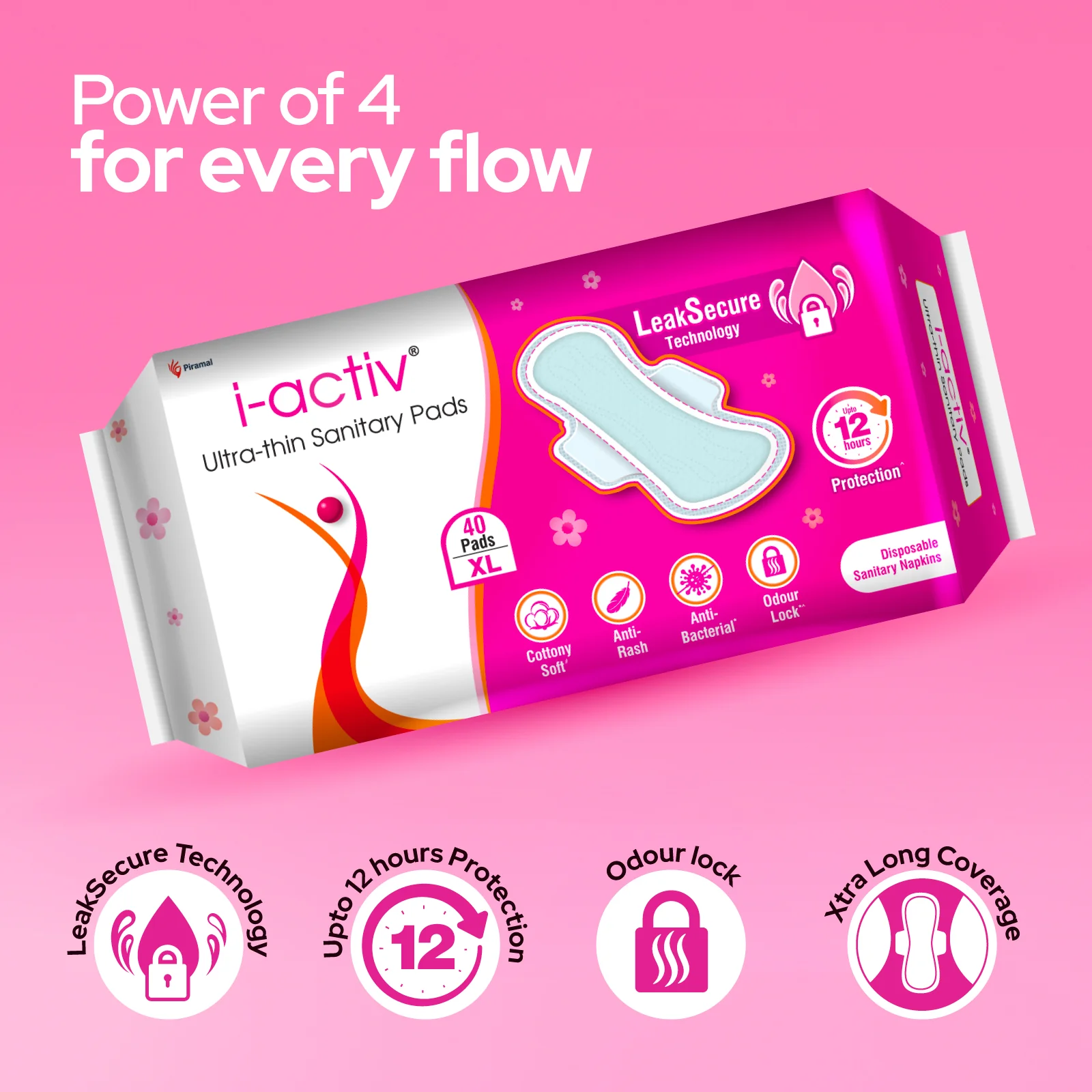 I activ Ultra Thin Sanitary Pads for Women | Anti-Rash Anti-Bacterial Cottony Soft Sanitary Napkins | No Nasties | Upto 12 Hours Heavy Flow Leak Protection | Soft Hydrophobic Wings - Image 6