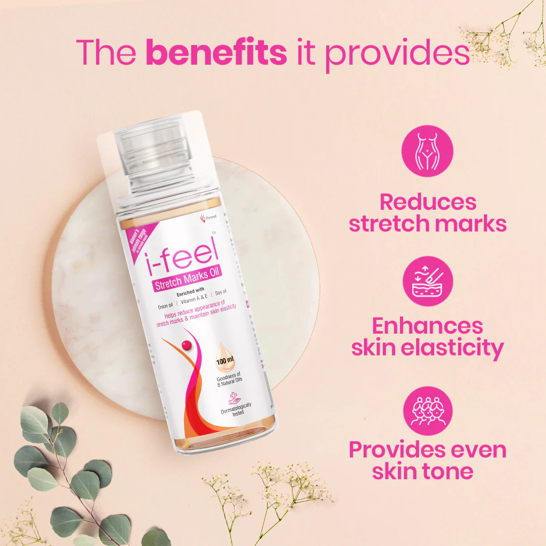 i-feel stretch marks oil |For Stretch marks removal, even toned skin |With Goodness of Vitamin A, E and natural oils| 100 ml| Dermatologically tested - Image 4