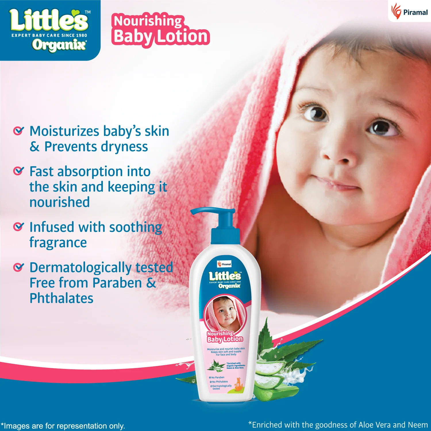 Little's Happy Baby Combo ( Little's Comfy Baby Pants | Medium I Superjumbo Pack of 1, Little's Soft Cleansing Baby Wipes Lid Pack of 1 | Contains Aloe Vera & Jojoba Oil -80 Wipes, Little's Organix Nourishing Baby Lotion (400 ml - Pump Pack) - Image 4