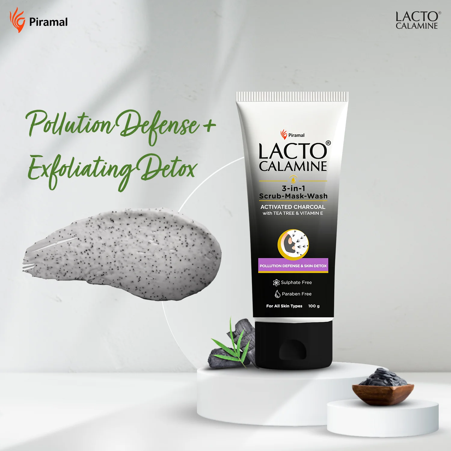 Lacto Calamine 3-in-1 Charcoal Face Scrub-Mask-Wash for Pollution Defense & Exfoliating Detox | 100 ml | Multi-action Encapsulated Charcoal Face Wash with Kaolin Clay, Tea Tree Oil & Vitamin E - Image 6