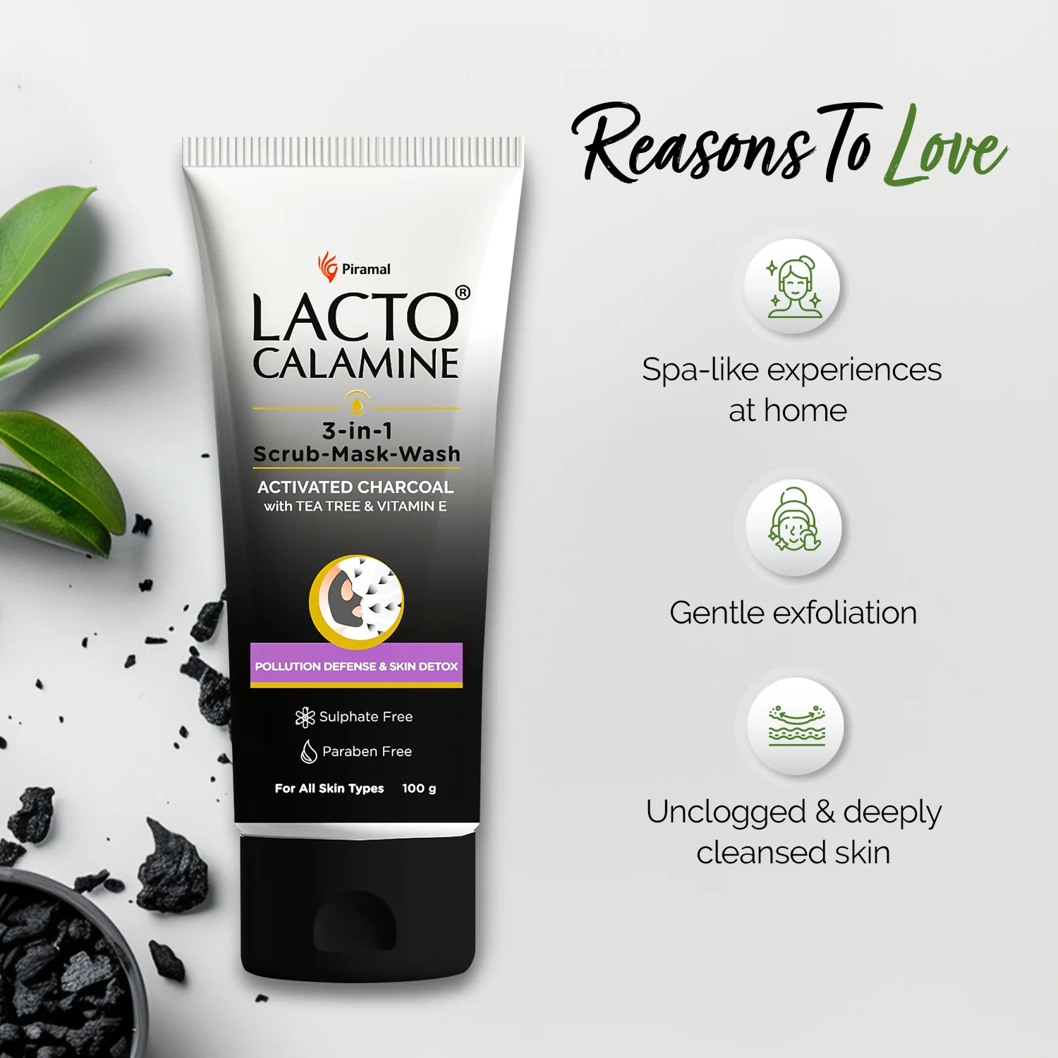 Lacto Calamine 3-in-1 Charcoal Face Scrub-Mask-Wash for Pollution Defense & Exfoliating Detox | 100 ml | Multi-action Encapsulated Charcoal Face Wash with Kaolin Clay, Tea Tree Oil & Vitamin E - Image 7