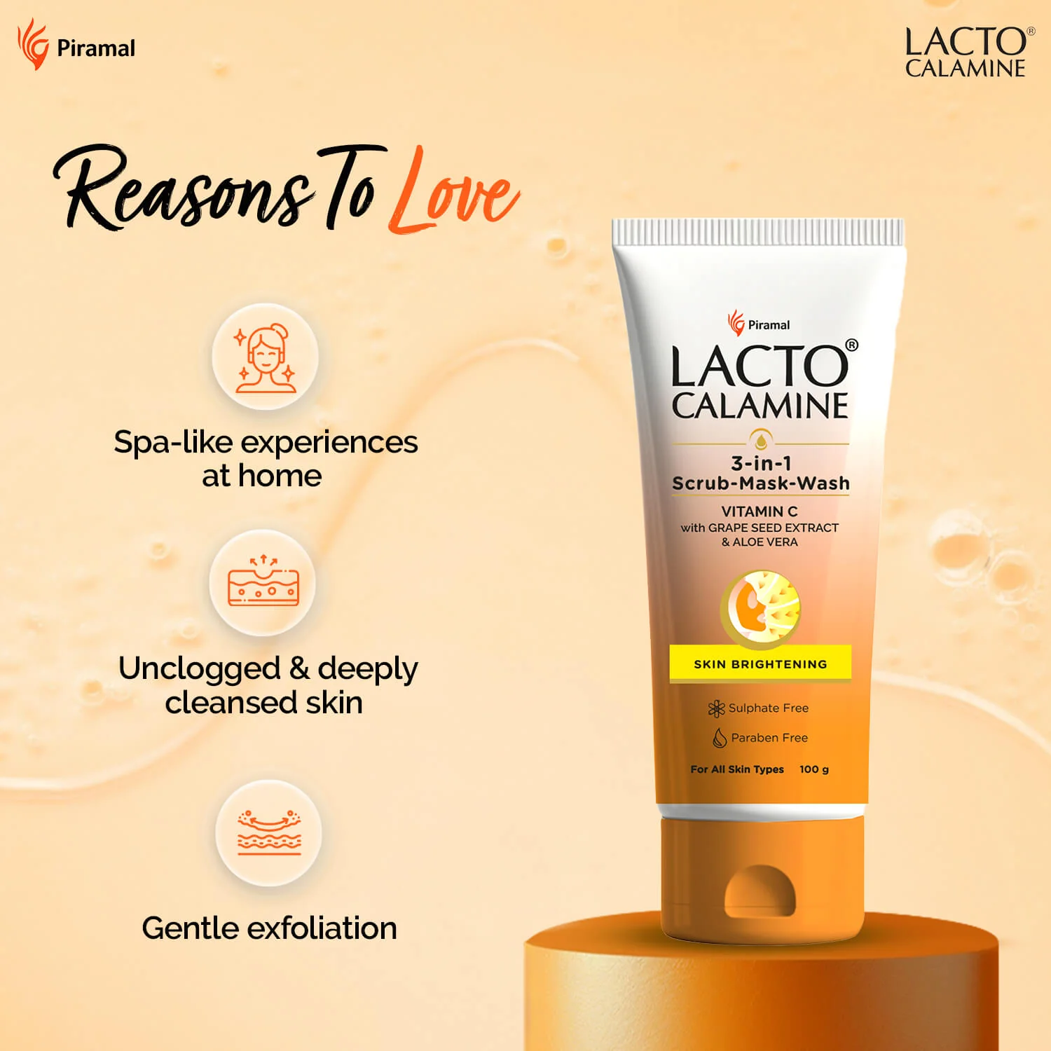 Lacto Calamine 3-in-1 Vitamin C Face Scrub-Mask-Wash for Skin Brightening Effect | 100ml | Multi-action Vitamin C Face Wash, Face Scrub, Face Mask with Kaolin Clay, Grape Seed Extract & Aloe Vera - Image 6