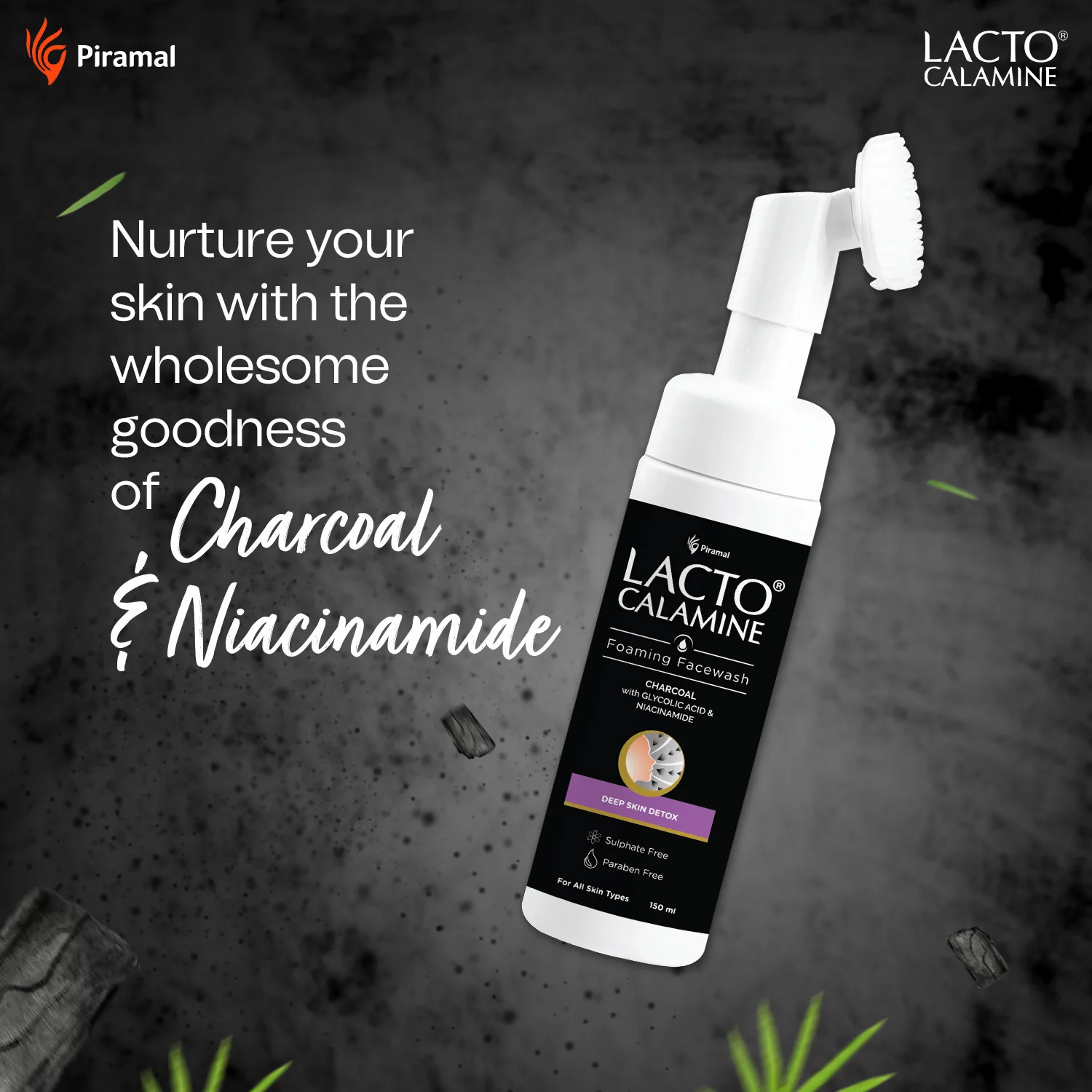 Lacto Calamine Charcoal Foaming Face wash| Deep skin Detox | Cleanse skin impurities | With Built-in foaming Brush | Sulphate free Face wash | Paraben Free| 150 ml - Image 5