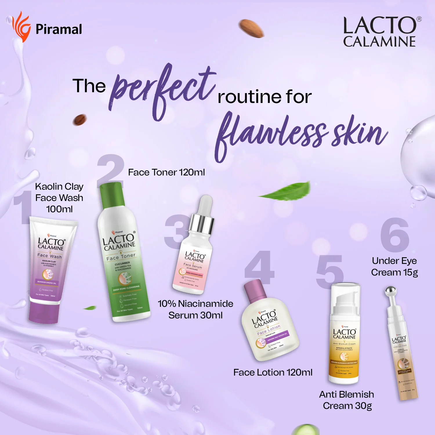 Lacto Calamine Complete Face Care Kit- Combo of 6 for women | Everyday essentials for radiant skin | AM/PM | Cleanse, tone, moisturise and treat - Image 3