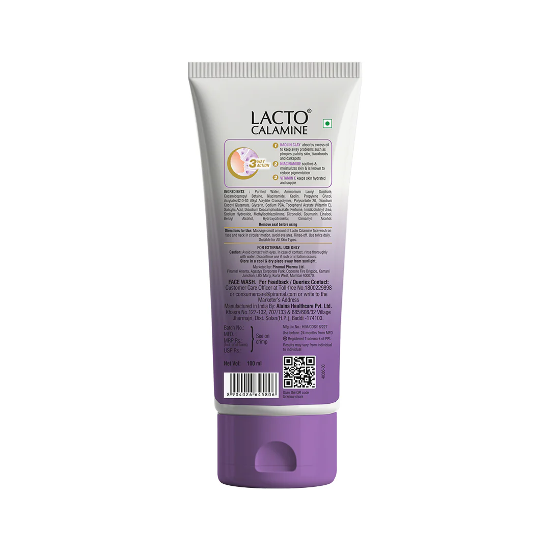 Lacto Calamine Face Wash For Oily Skin | Kaolin Clay, Niacinamide & Vitamin E | Facewash Reduces Excess Oil, Controls Pimples, Blackheads & Whiteheads | 100ml - Image 9