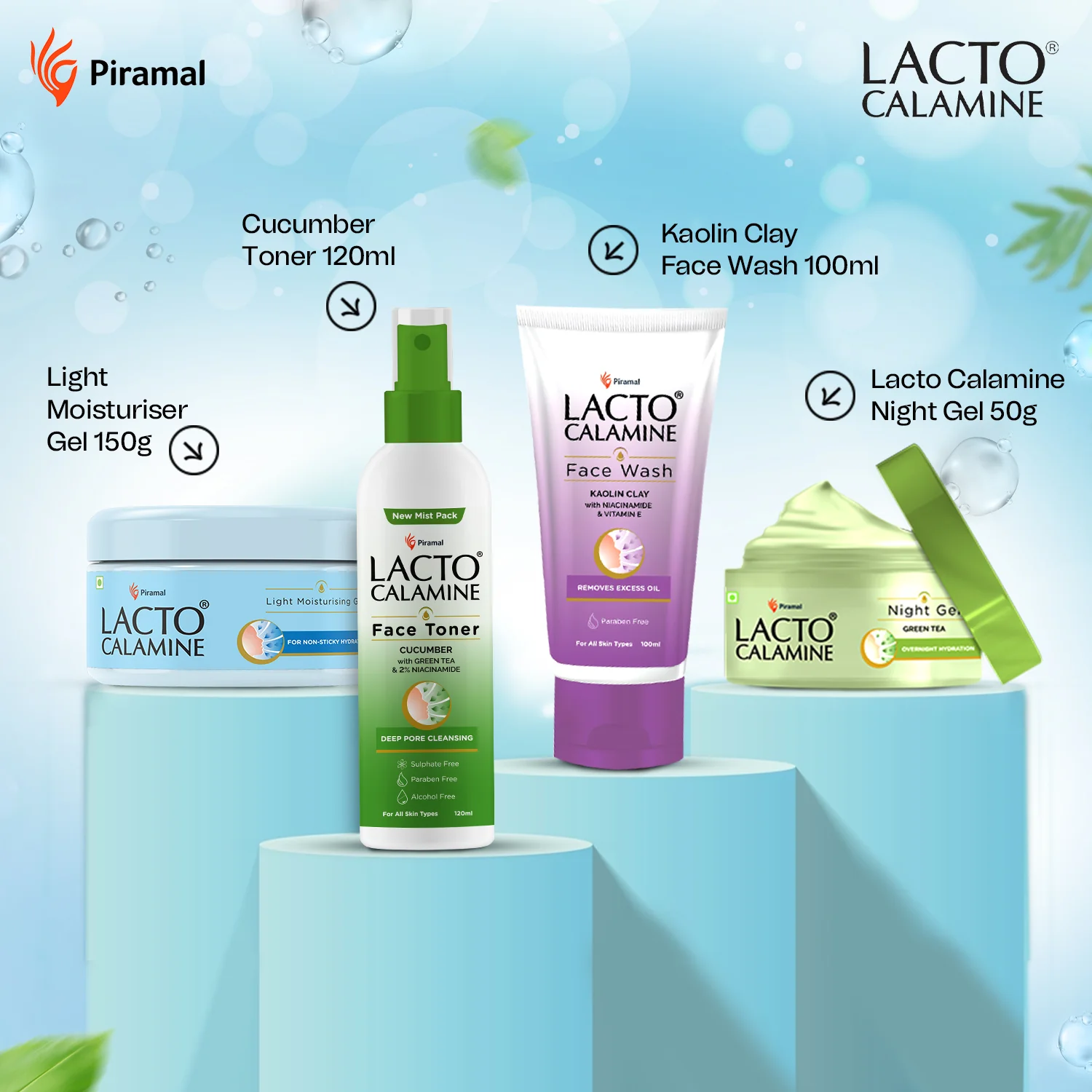 Lacto Calamine Day and Night Skin care Kit for Women | 4 essential product set | Facewash, Toner, Light Moisturising Gel & Night Gel | Radiance Routine for Oily Skin - Image 2
