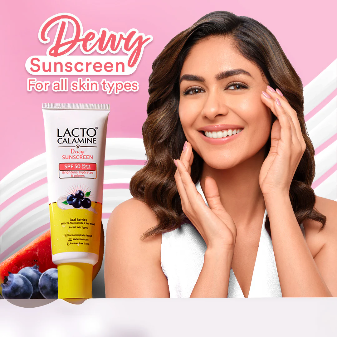 Lacto Calamine Dewy Sunscreen SPF 50 PA+++ | 50g | Water Resistant, No White Cast, UVA & UVB Protection | Sunscreen SPF50 + Primer | Acai Berries, Niacinamide & Watermelon | Dermatologically Tested - Image 6