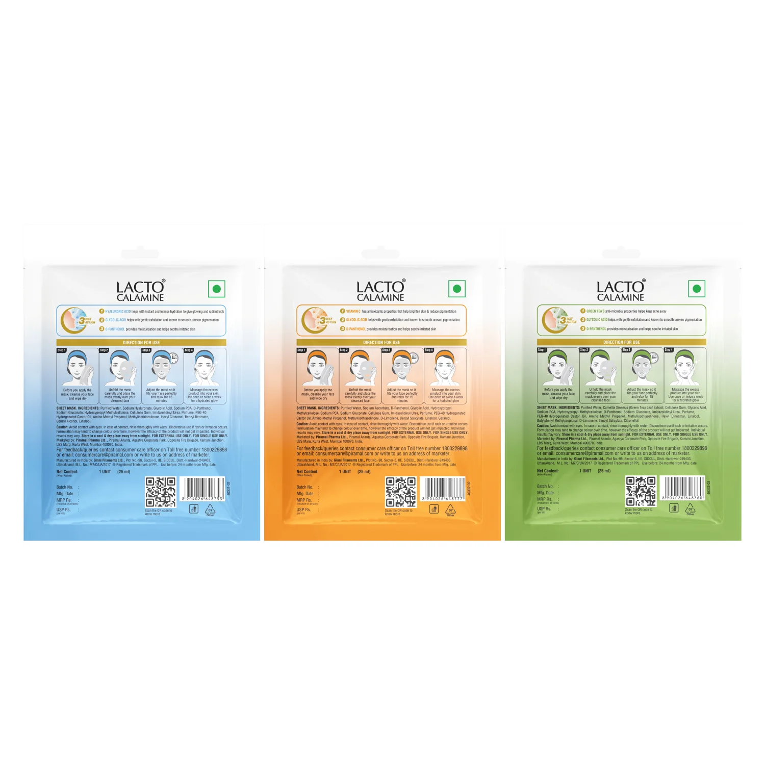 Lacto Calamine Face Sheet Masks | Combo Pack | Vitamin C, Hyaluronic Acid & Green Tea Face Sheet Masks | Brightening, Hydrating & Clarifiying | - Image 11