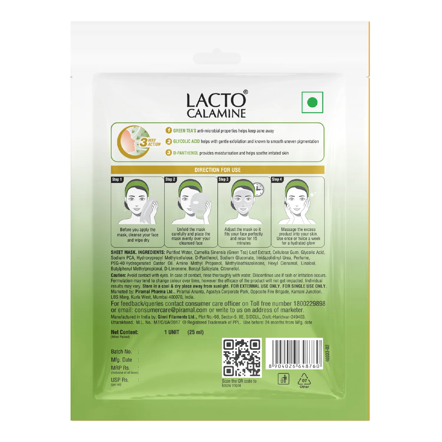Lacto Calamine Face Sheet Masks | Combo Pack | Vitamin C, Hyaluronic Acid & Green Tea Face Sheet Masks | Brightening, Hydrating & Clarifiying | - Image 13