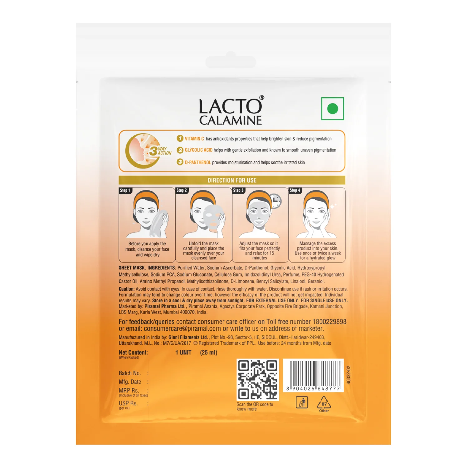 Lacto Calamine Face Sheet Masks | Combo Pack | Vitamin C, Hyaluronic Acid & Green Tea Face Sheet Masks | Brightening, Hydrating & Clarifiying | - Image 16