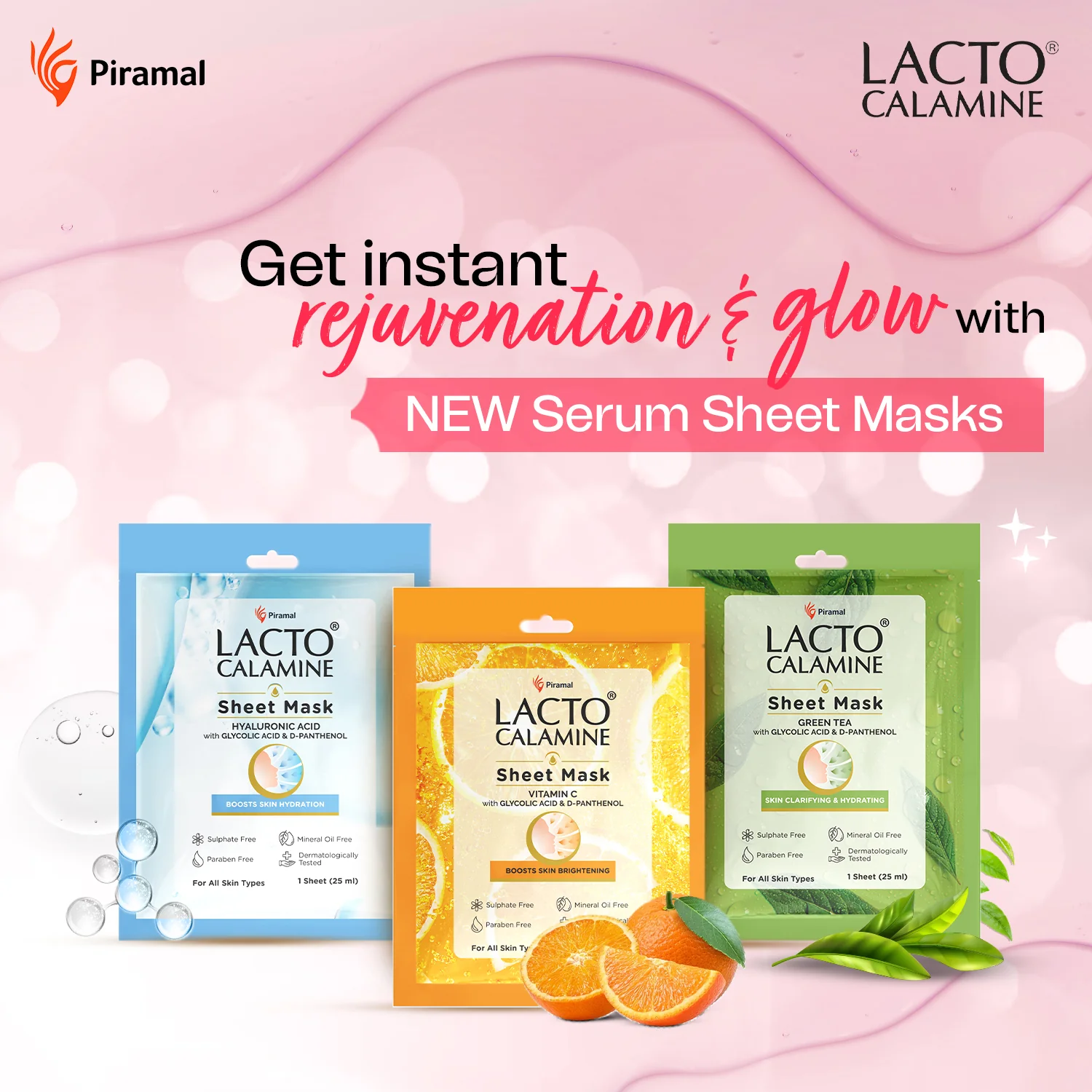Lacto Calamine Face Sheet Masks | Combo Pack | Vitamin C, Hyaluronic Acid & Green Tea Face Sheet Masks | Brightening, Hydrating & Clarifiying | - Image 4