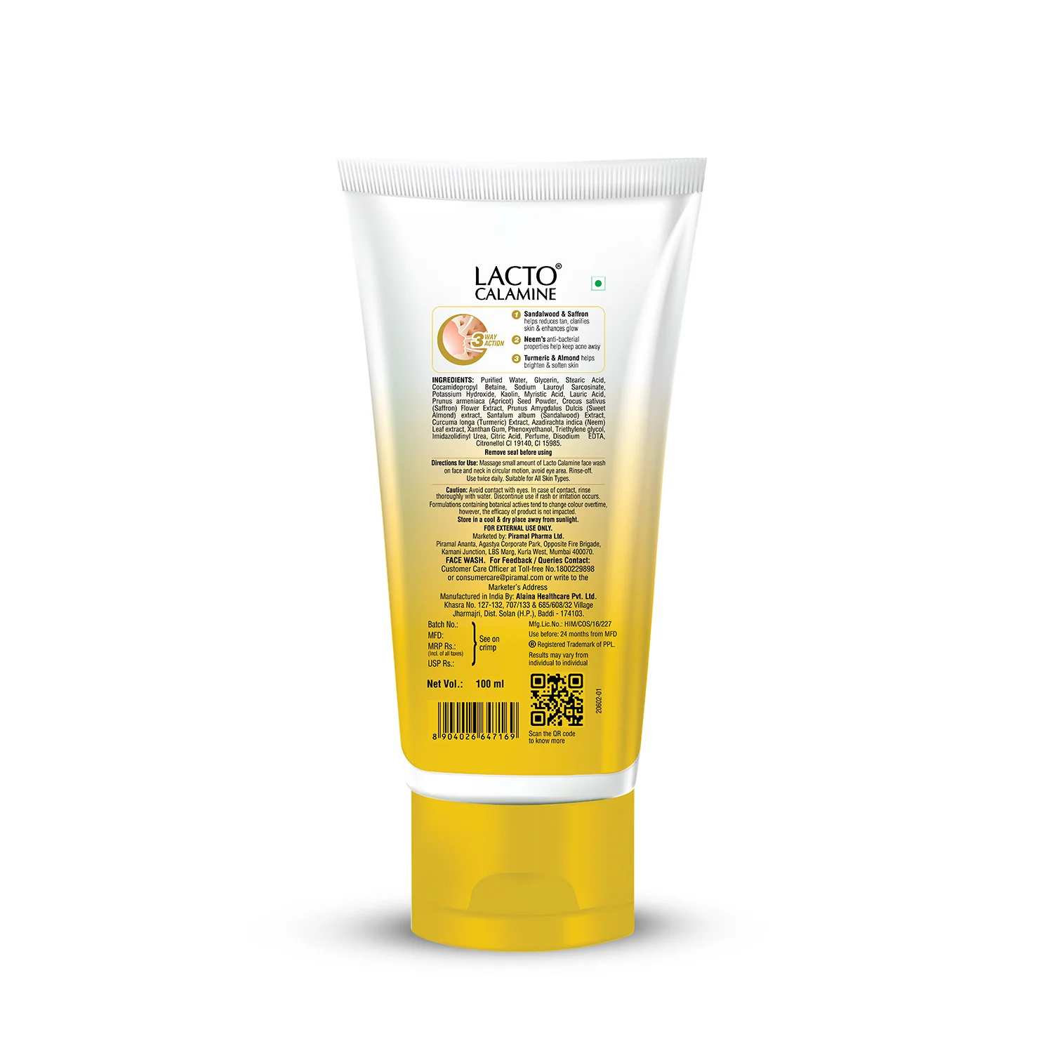 Lacto Calamine Ubtan Facewash with Sandalwood, Saffron, Neem, Almond & Turmeric |Reduces tan with mild exfoliation | Sulphate, Paraben Free| Suitable for all skin types | 100 ml - Image 10
