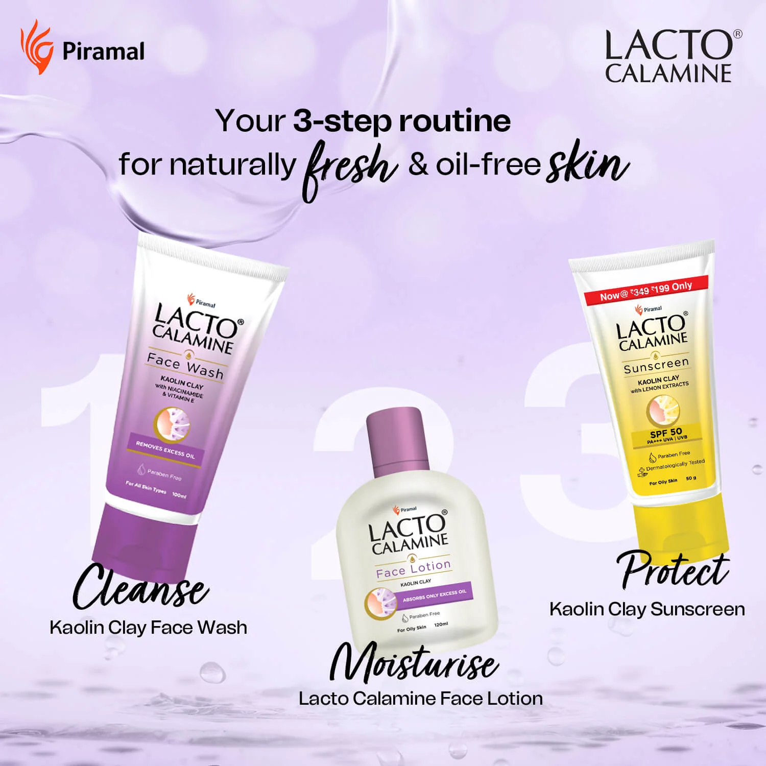 Lacto Calamine Kaolin Clay Combo Kit for Women | Combo of 3 Essentials for Matte Face | Facewash, Face Lotion & Sunscreen| For Oily Skin - Image 3