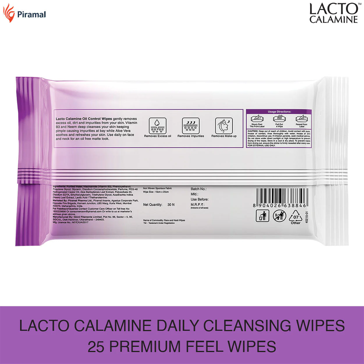 Lacto Calamine Oil Control Wipes (Pack of 3 - 30*3) - Image 3