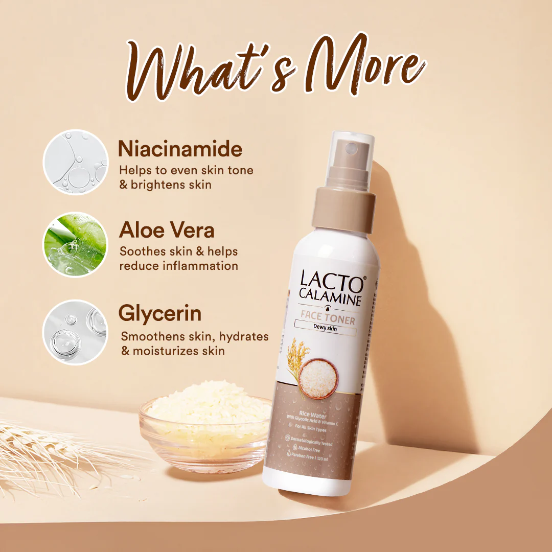 Lacto Calamine Rice Toner | 120ml | Rice Water Toner Korean Skincare for Glass Skin with Vitamin C, Glycolic Acid, Niacinamide | Face Toner for All Skin Types | Dermatologically Tested | Alcohol free - Image 8