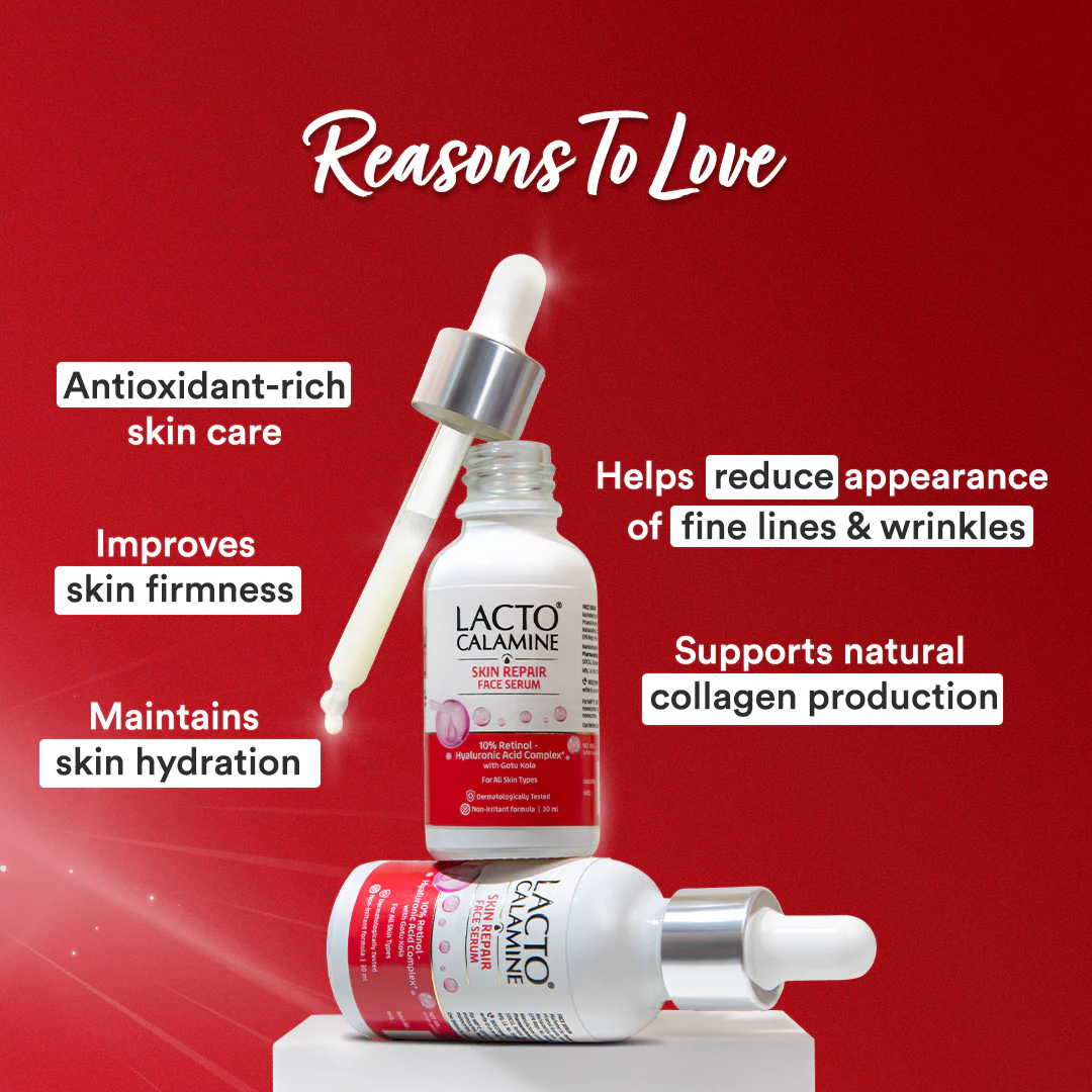 Lacto Calamine Skin Repair Retinol Face Serum | 30ml | 10% Retinol + Hyaluronic Acid Serum for Face | Gotu Kola | Oily Skin | Dermatologically Tested - Image 4