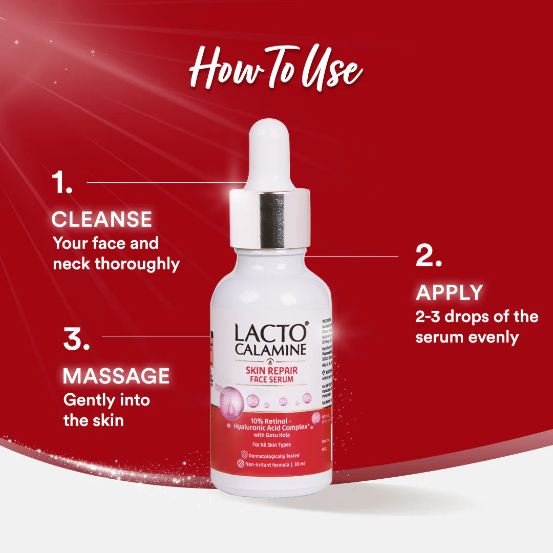 Lacto Calamine Skin Repair Retinol Face Serum | 30ml | 10% Retinol + Hyaluronic Acid Serum for Face | Gotu Kola | Oily Skin | Dermatologically Tested - Image 5