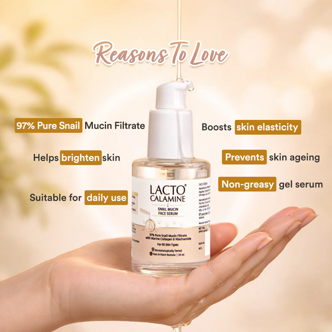 Lacto Calamine Snail Mucin Face Serum for Hydrating Skin | 30 ml | 97% Pure Snail Mucin Essence | Marine Collagen, Niacinamide Serum for Oily Skin | Dermatologically Tested | Korean Skincare - Image 3