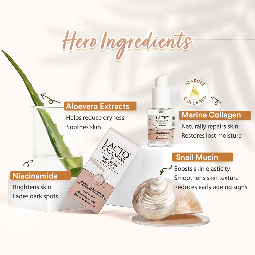 Lacto Calamine Snail Mucin Face Serum for Hydrating Skin | 30 ml | 97% Pure Snail Mucin Essence | Marine Collagen, Niacinamide Serum for Oily Skin | Dermatologically Tested | Korean Skincare - Image 5
