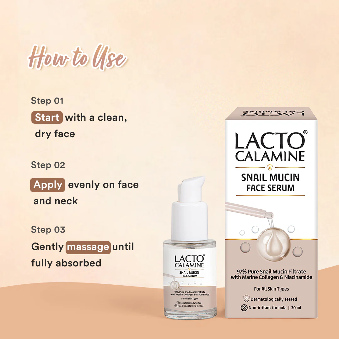 Lacto Calamine Snail Mucin Face Serum for Hydrating Skin | 30 ml | 97% Pure Snail Mucin Essence | Marine Collagen, Niacinamide Serum for Oily Skin | Dermatologically Tested | Korean Skincare - Image 6
