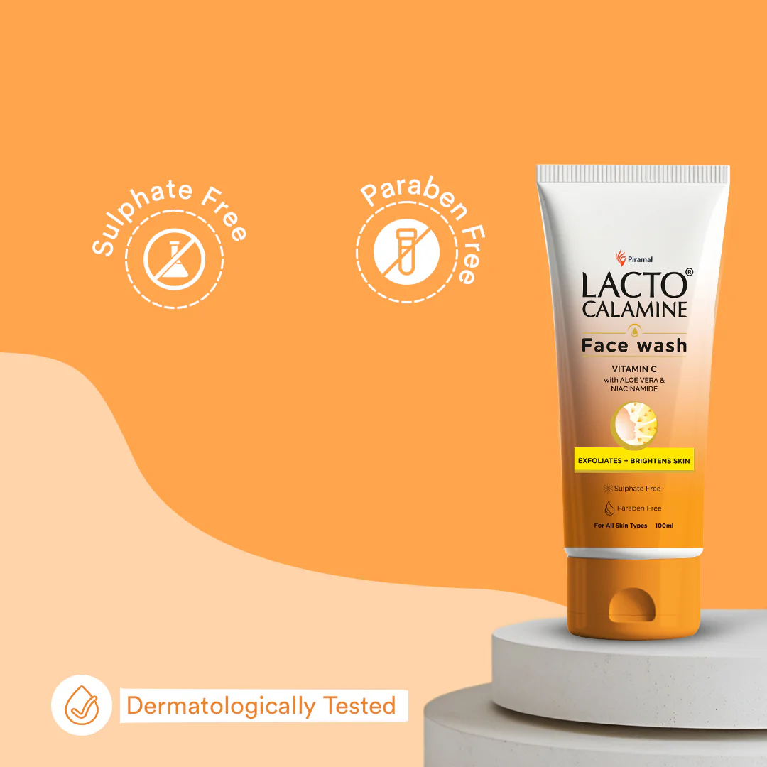 Lacto Calamine Vitamin C face wash with Aloe Vera & Niacinamide for bright and glowing skin | Exfoliates skin, reduces pigmentation, No parabens, no sulphates – (100 ml ), Orange - Image 5