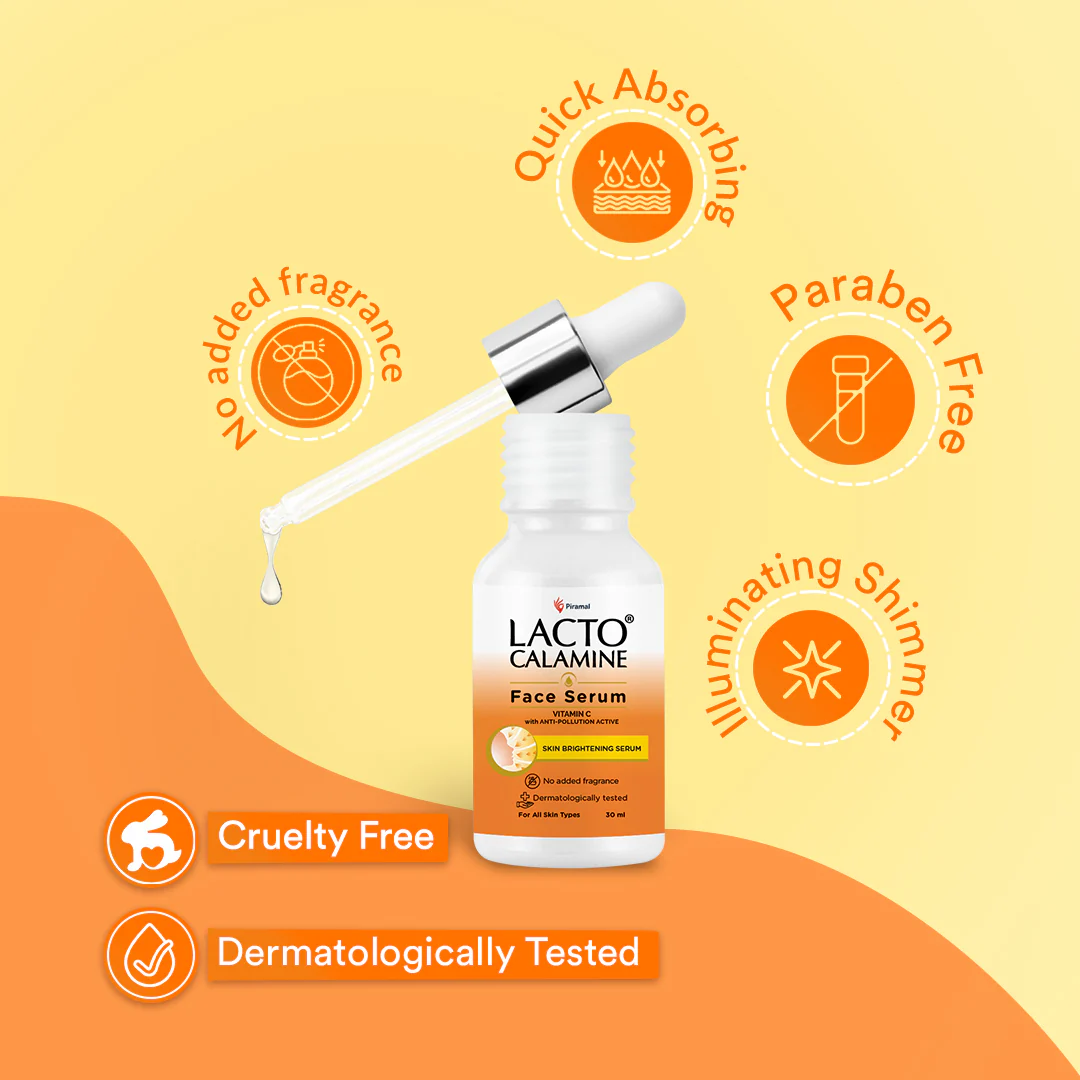 Lacto Calamine Vitamin C Face Serum For Glowing Skin With Niacinamide | Helps In Dark Spots Reduction & Provides Moisturization | Pollushield, Vitamin E, B3 & B5 | 30ml - Image 4