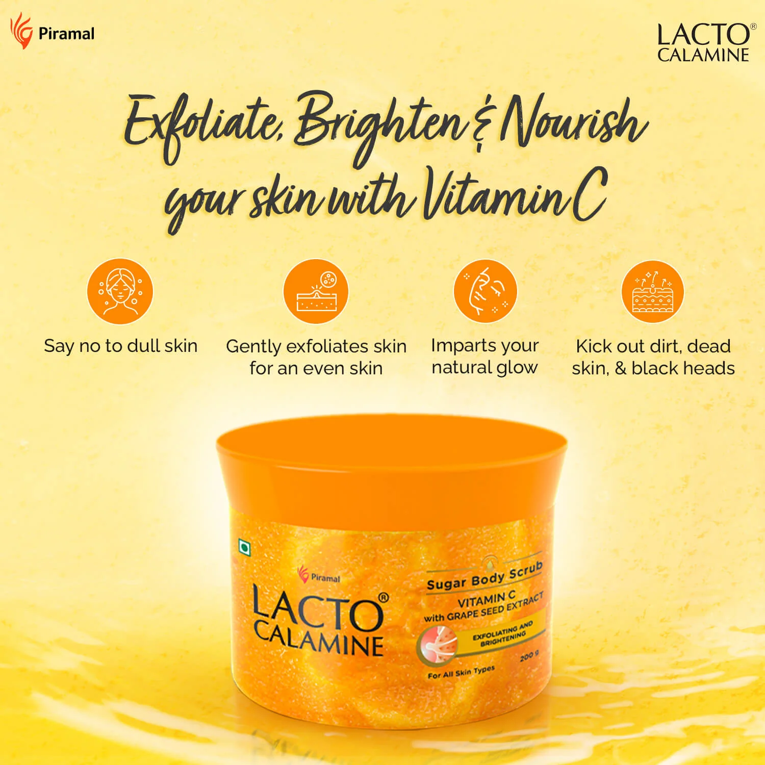 Lacto Calamine Vitamin C Sugar Body Scrub | 200 g | Gentle Body Exfoliator | Body Scrub for Healthy & Glowing Clear Skin | Vitamin C, Sugar & Grape Seed Extract Removes Tan & Dead Skin Cells - Image 3