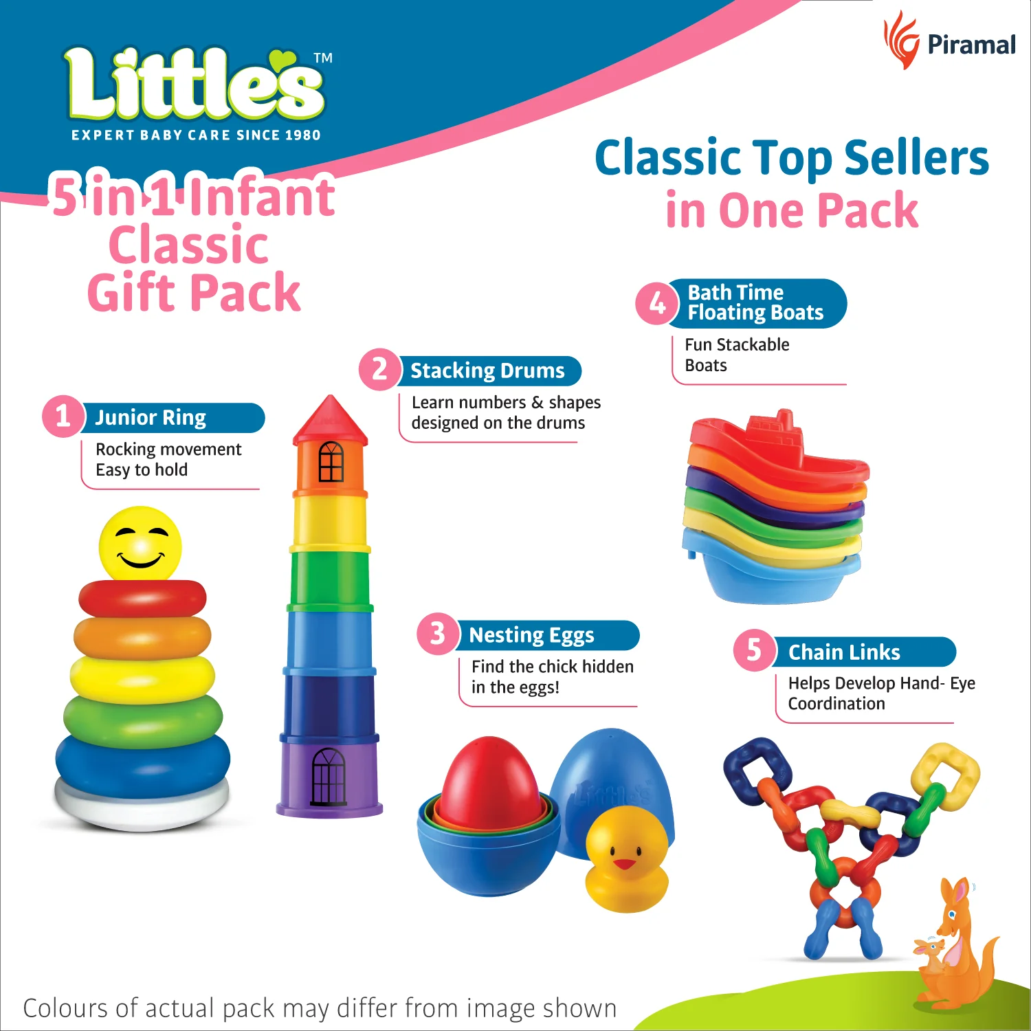 Little's 5 in 1 Infant Classic Gift Pack | Activity & Learning Toys for Babies | Multicolour | Infant & Preschool Toys | Develops fine motor skills & reasoning skills | 5 months and above - Image 3