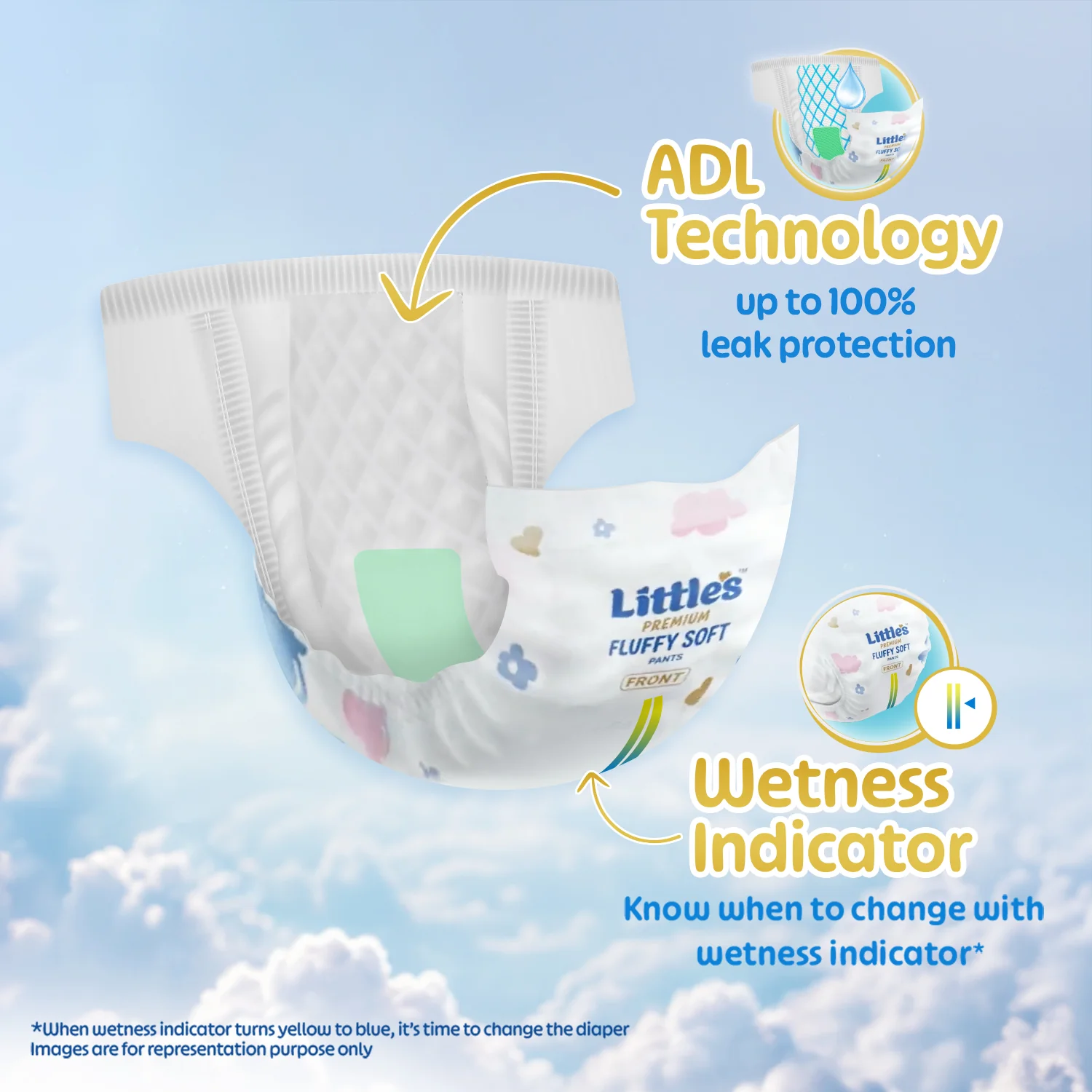 Little's Baby Diaper Pants Style | Pack of 1 | Fluffy Soft Baby Diapers | Fluffy Soft Belt | 12 Hours Absorption | Anti-Rash Formula | ADL Technology | Wetness Indicator | Leakage Guard | No Nasties - Image 4