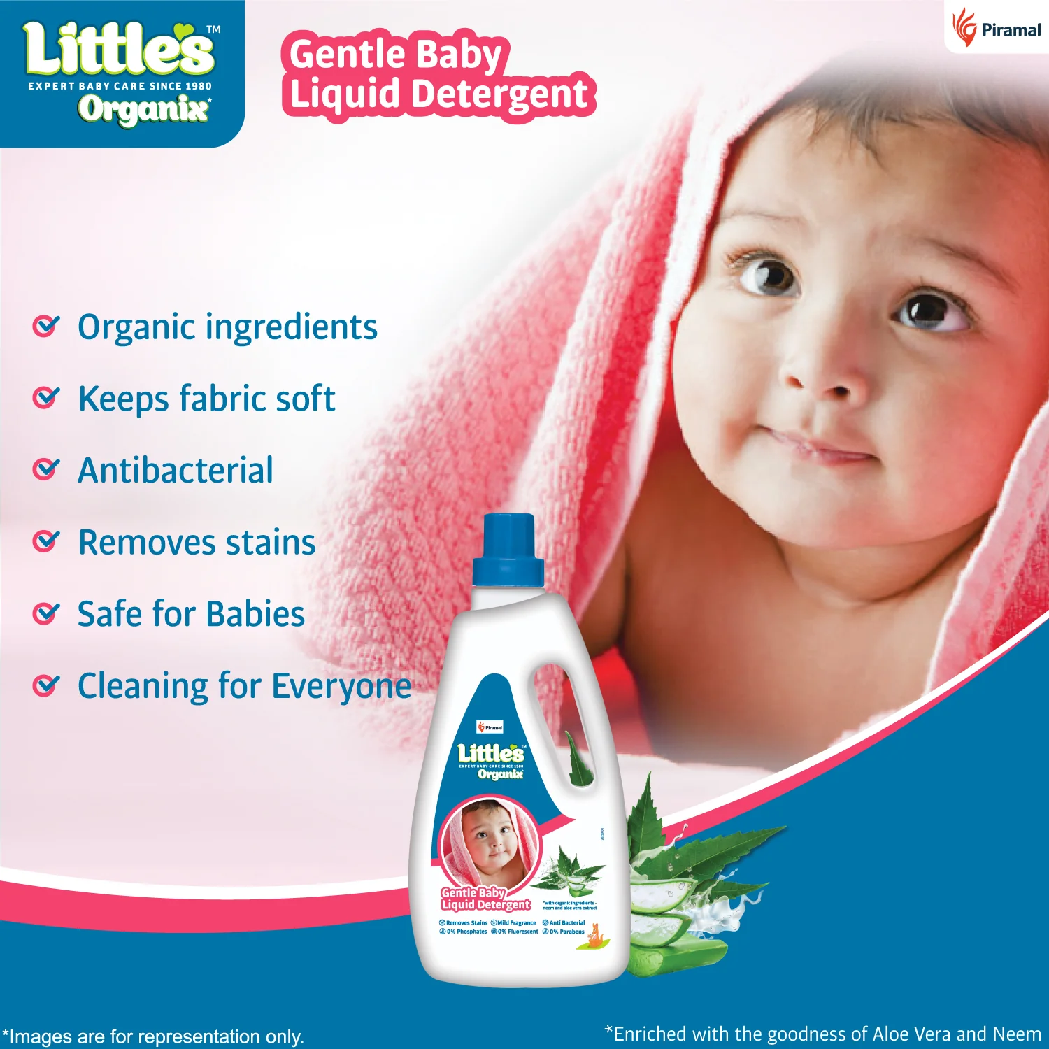 Little's Care Package: Premium Baby Care Products| Premium Comfy Baby Pants |Little Organix Gentle Baby Liquid Detergent| Little's Soft Cleansing Baby Wipes Lid Pack Of 1 - Image 4