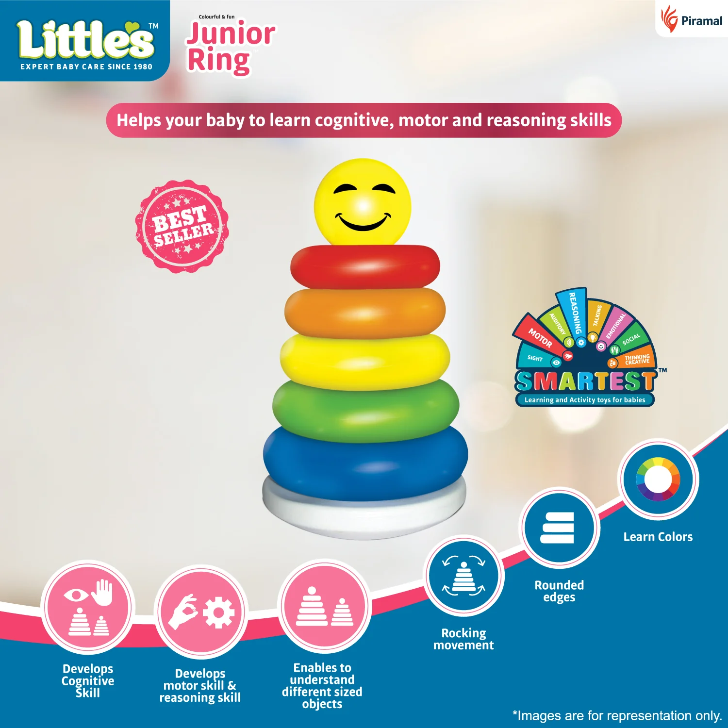 Little's New Born Gift Combo (Comfy Baby Pants | New Born I Jumbo Pack of 1, Soft Cleansing Baby Wipes Lid Pack of 1 | Contains Aloe Vera & Jojoba Oil -80 Wipes, Soft baby Ball, Junior Ring I Toys for Babies, Easy Dry Bed Protector Pink) - Image 4