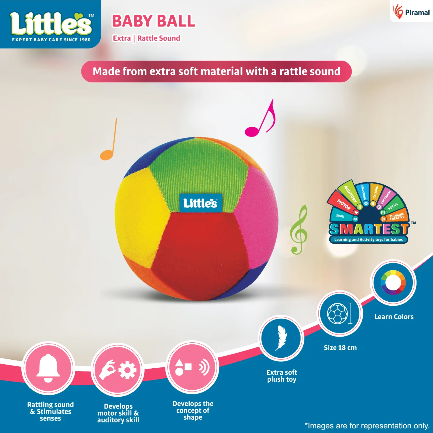 Little's New Born Gift Combo (Comfy Baby Pants | New Born I Jumbo Pack of 1, Soft Cleansing Baby Wipes Lid Pack of 1 | Contains Aloe Vera & Jojoba Oil -80 Wipes, Soft baby Ball, Junior Ring I Toys for Babies, Easy Dry Bed Protector Pink) - Image 5