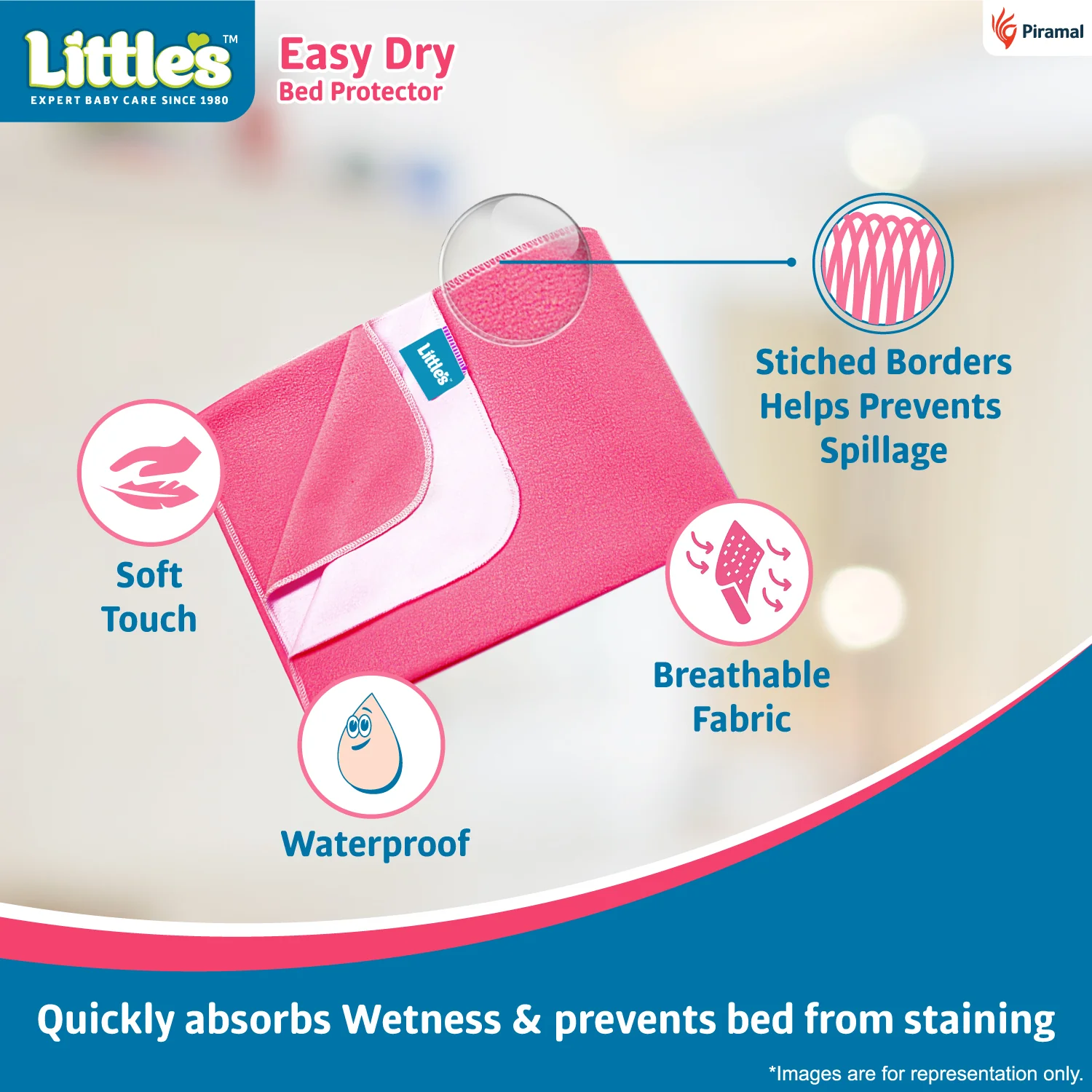 Little's New Born Gift Combo (Comfy Baby Pants | New Born I Jumbo Pack of 1, Soft Cleansing Baby Wipes Lid Pack of 1 | Contains Aloe Vera & Jojoba Oil -80 Wipes, Soft baby Ball, Junior Ring I Toys for Babies, Easy Dry Bed Protector Pink) - Image 6