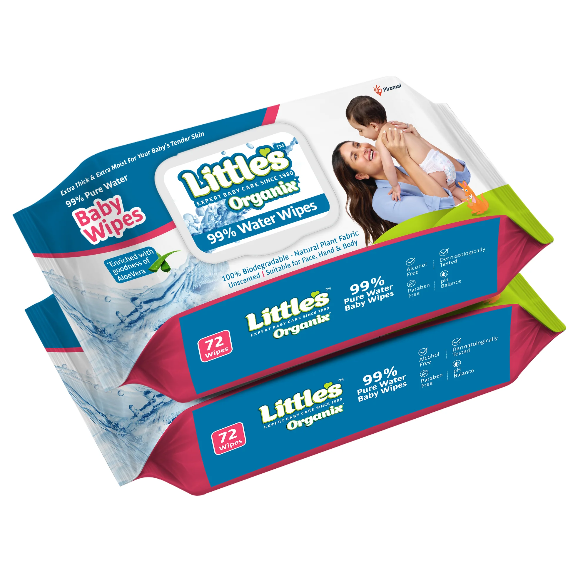 Little's Organix 99% Pure Water (Unscented) Baby Wipes, Natural Plant Fabric – Extra Thick Wipes, 100% Biodegradable, and Enriched with the goodness of Aloe Vera, Jojoba Oil and Vitamin E, 72 Wipes - Image 7