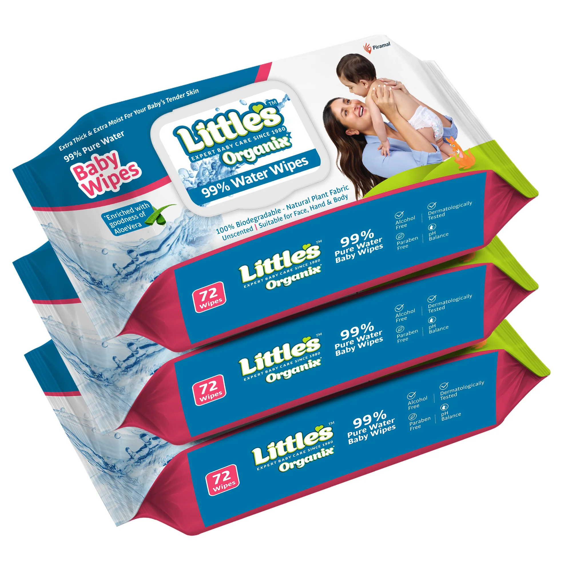 Little's Organix 99% Pure Water (Unscented) Baby Wipes, Natural Plant Fabric – Extra Thick Wipes, 100% Biodegradable, and Enriched with the goodness of Aloe Vera, Jojoba Oil and Vitamin E, 72 Wipes - Image 8