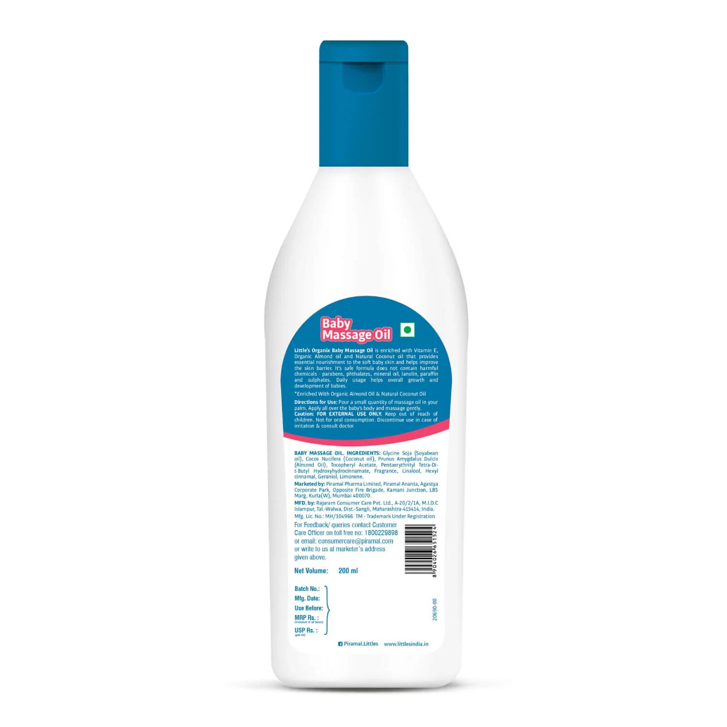 Little's Organix Baby Massage Oil with Natural Almond Oil, Vitamin E, Rosemary & Coconut Oil for Baby Massage | Clinically & Dermatologically Tested | Non-sticky Baby Oil for New Born | 200ml - Image 2