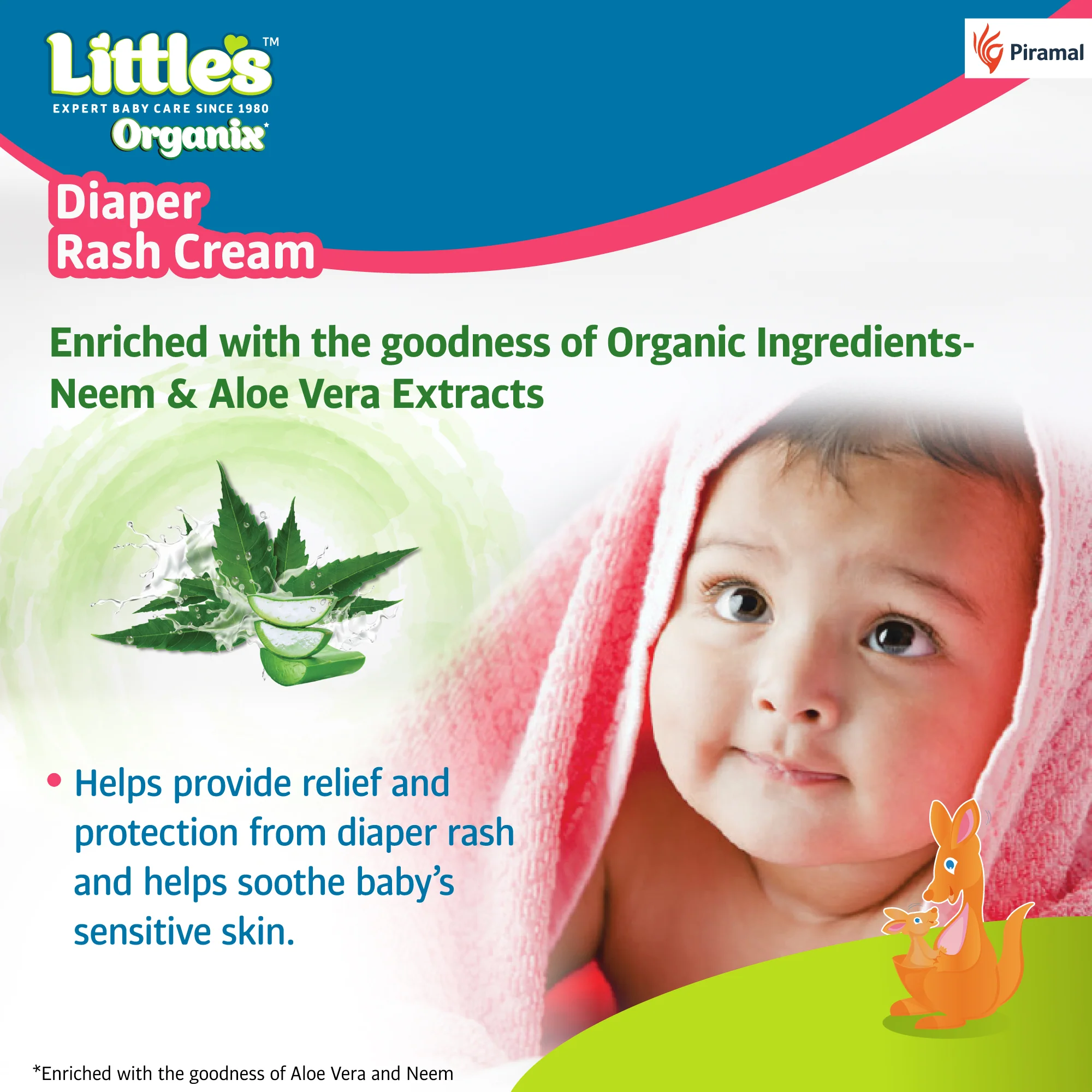 Little's Organix Diaper Rash Cream, with Organic Ingredients (Aloe Vera and Neem extract), Dermatologically Tested, White 50g - Image 3