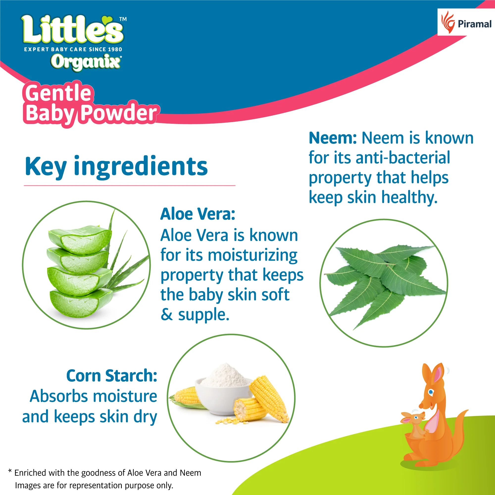 Little's Organix Gentle Baby Powder I Enriched with Organic Ingredients - Neem & Aloe Vera extracts I Free from Parabens & Phthalates, 400g - Image 4